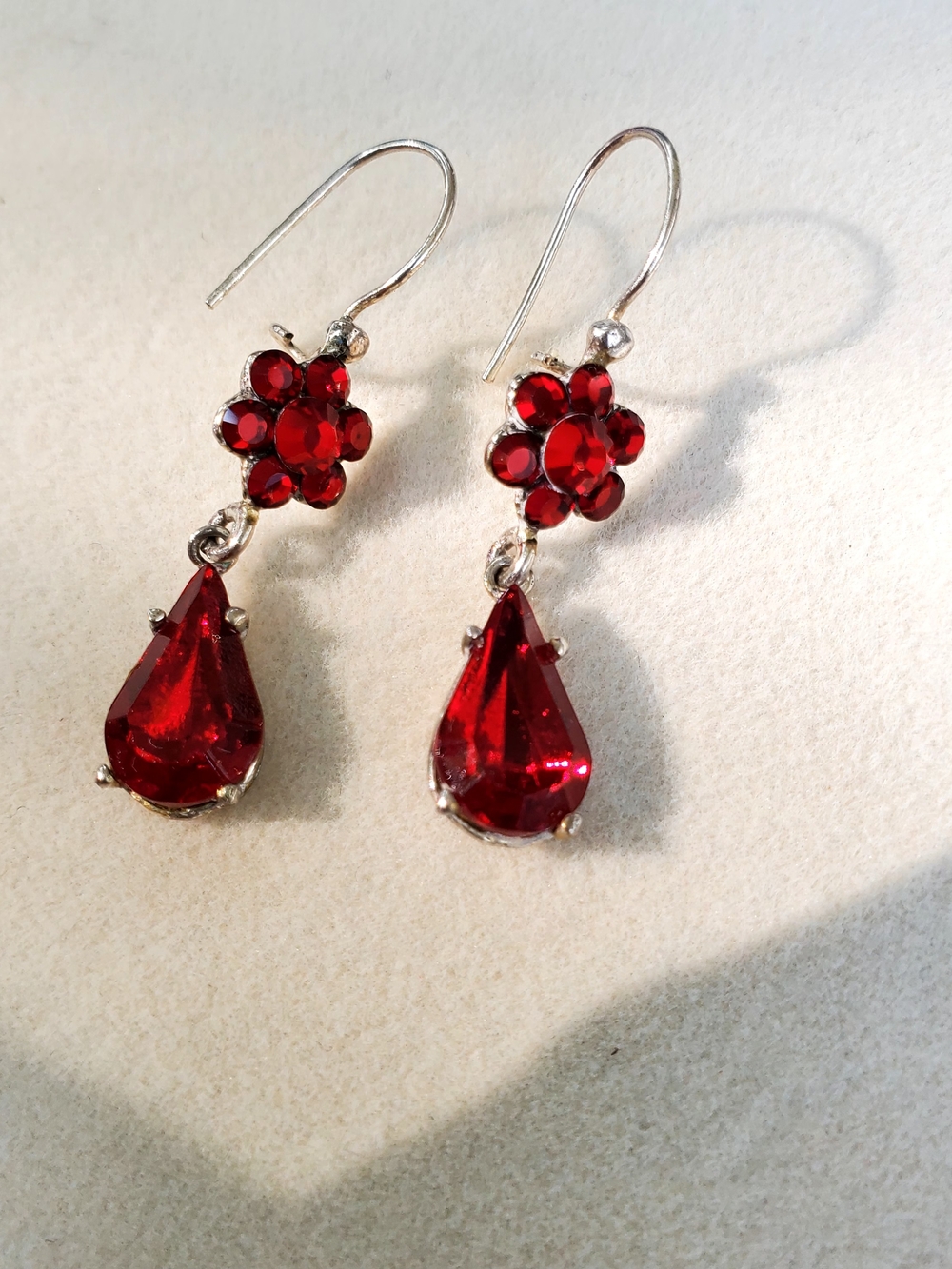 Red Teardrop & Floral Crystal Drop Earrings - Women Jewelry - Picture 2 of 10